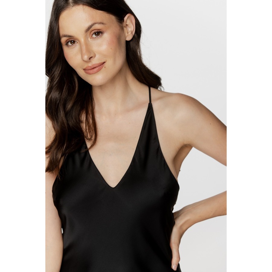 Camisón largo negro de poliéster y elastano